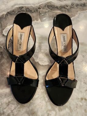 Jimmy Choo Women’s Black Patent Leather Heeled Sandals